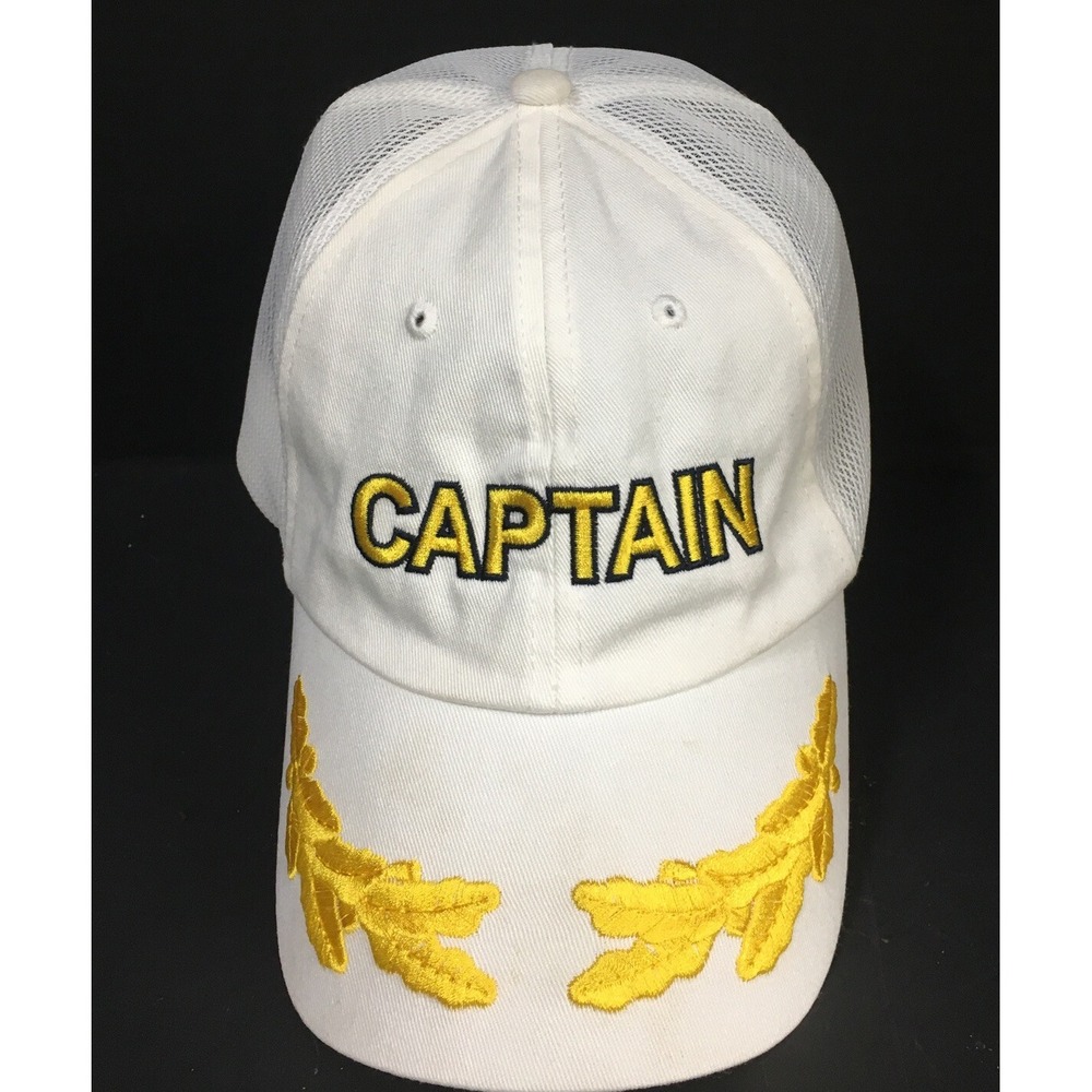 Captain Adjustable Cap Hat White with‎ Yellow Scrambled Eggs